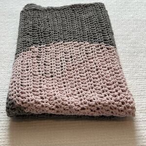 Heart Baby Blanket - Crochet Pink and Grey - 30" x 40"